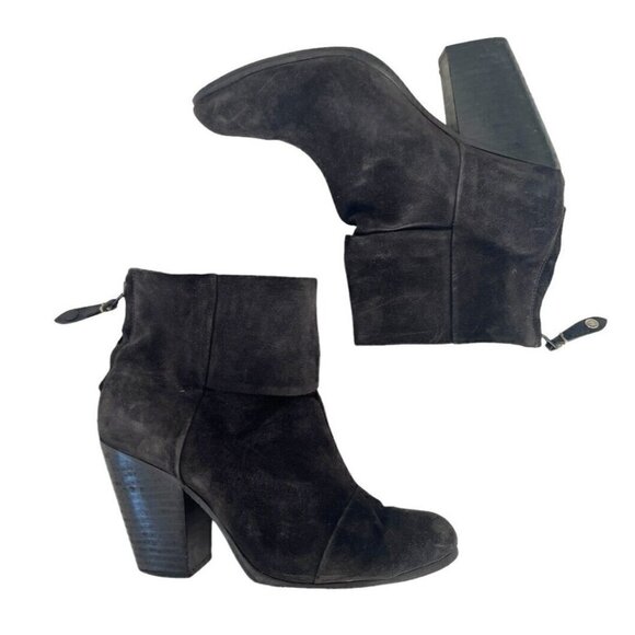 Rag & Bone Women's Sz 39 (8.5) Black Suede Heeled Ankle Zip Booties - Picture 7 of 11
